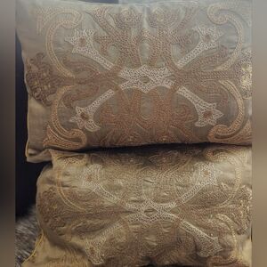 NWOT Pair Of Pier 1 Embroidered Gold Decorative Lumbar Pillows 20"X 13"
